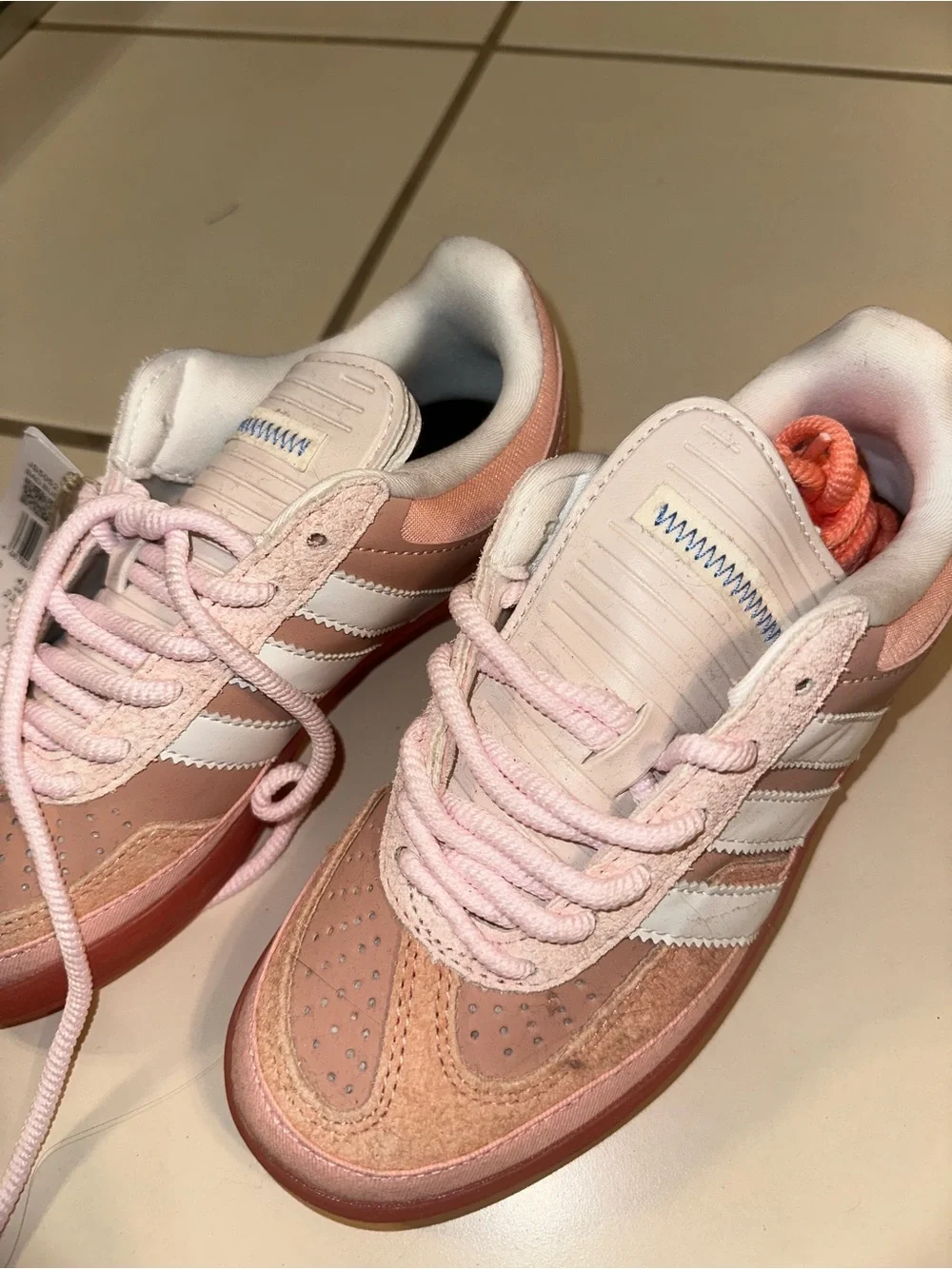 adidas Pink and White Classic Low-Top Sneakers (Bad Bunny Edition)